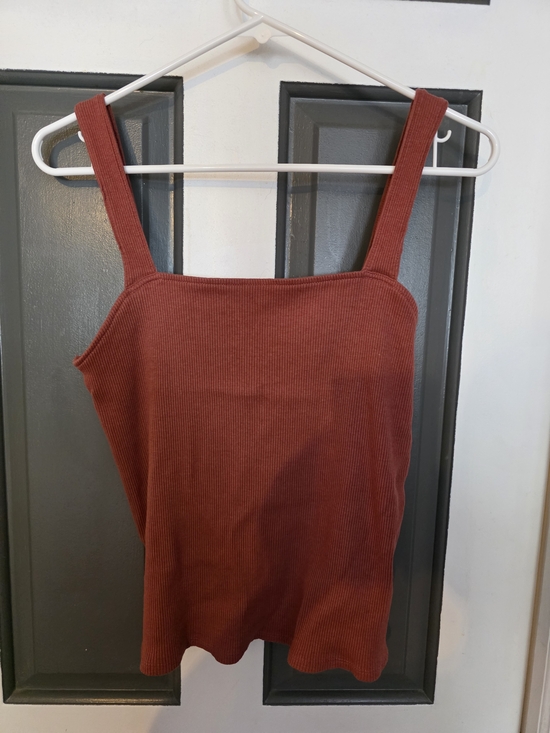 Express Tops - Express Ribbed Square-Neck Tank Top - Rust